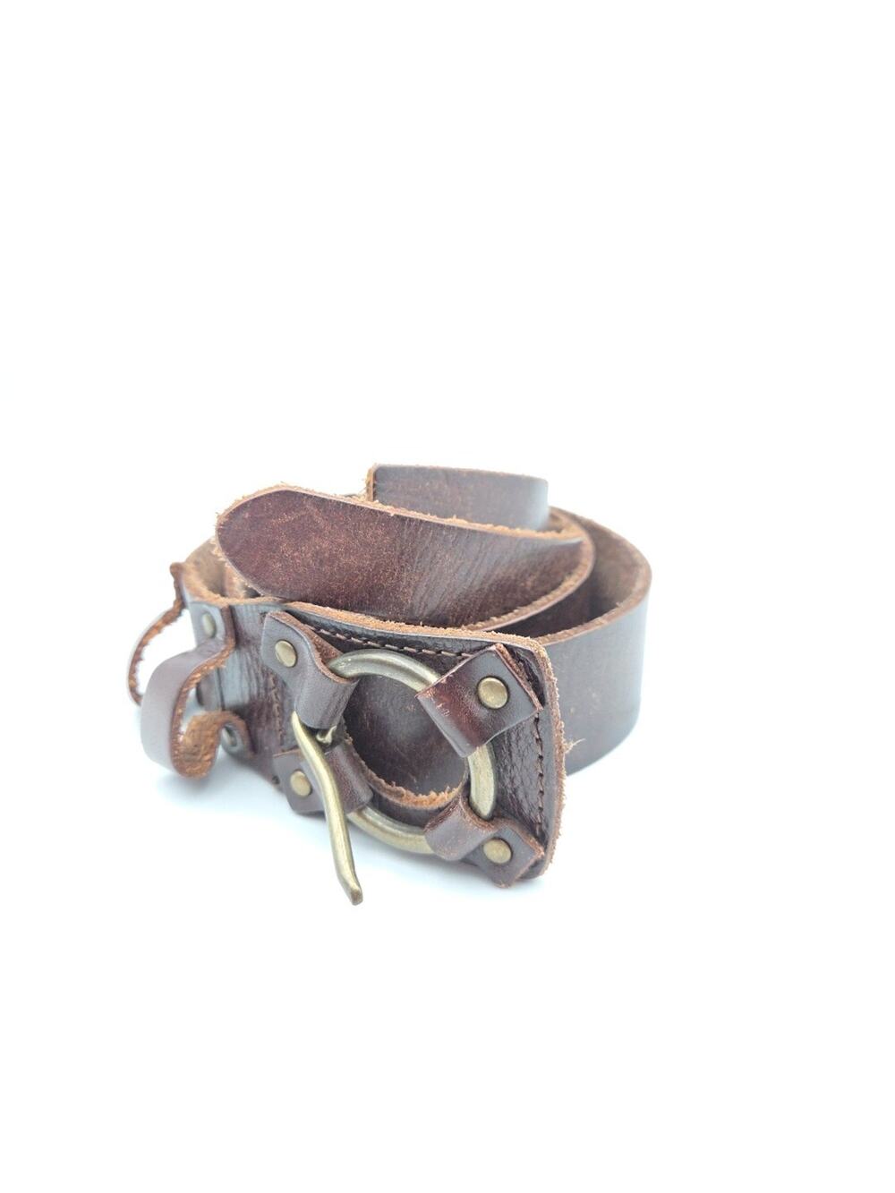 Vintage Y2K Esprit Brown Leather And Belt Woven Brass Buckle Women's 32"